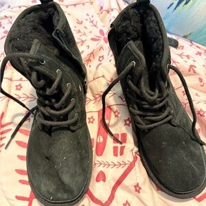Black Faux Suede Lace-Up Ankle Boots